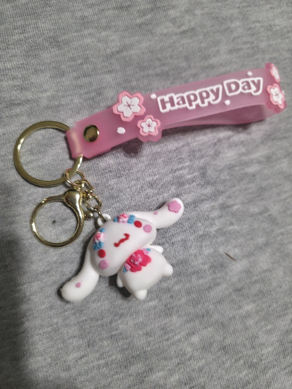 Happy Day Pink Bunny Keychain Charm for Kids